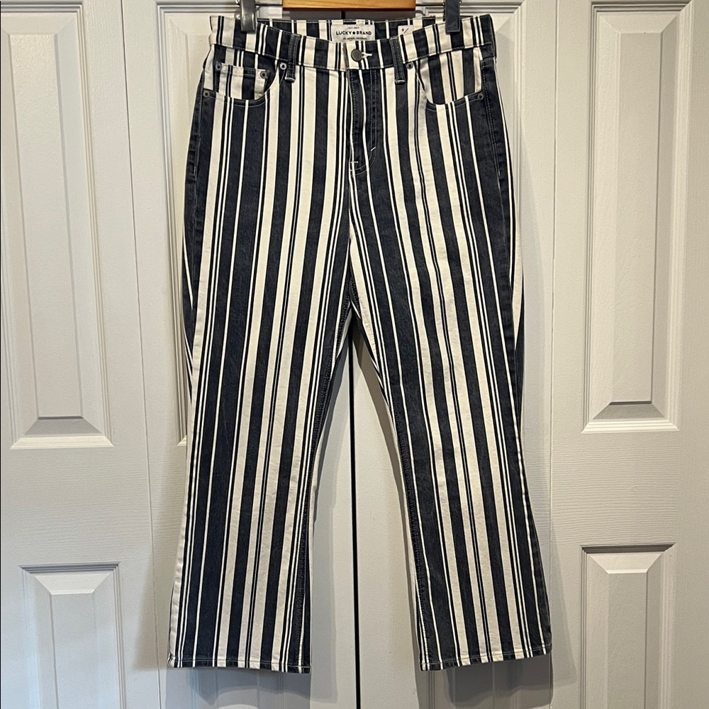 Lucky Brand “Bridgette Mini Boot Cut Navy/White Striped Ankle Length Jeans Sz 29